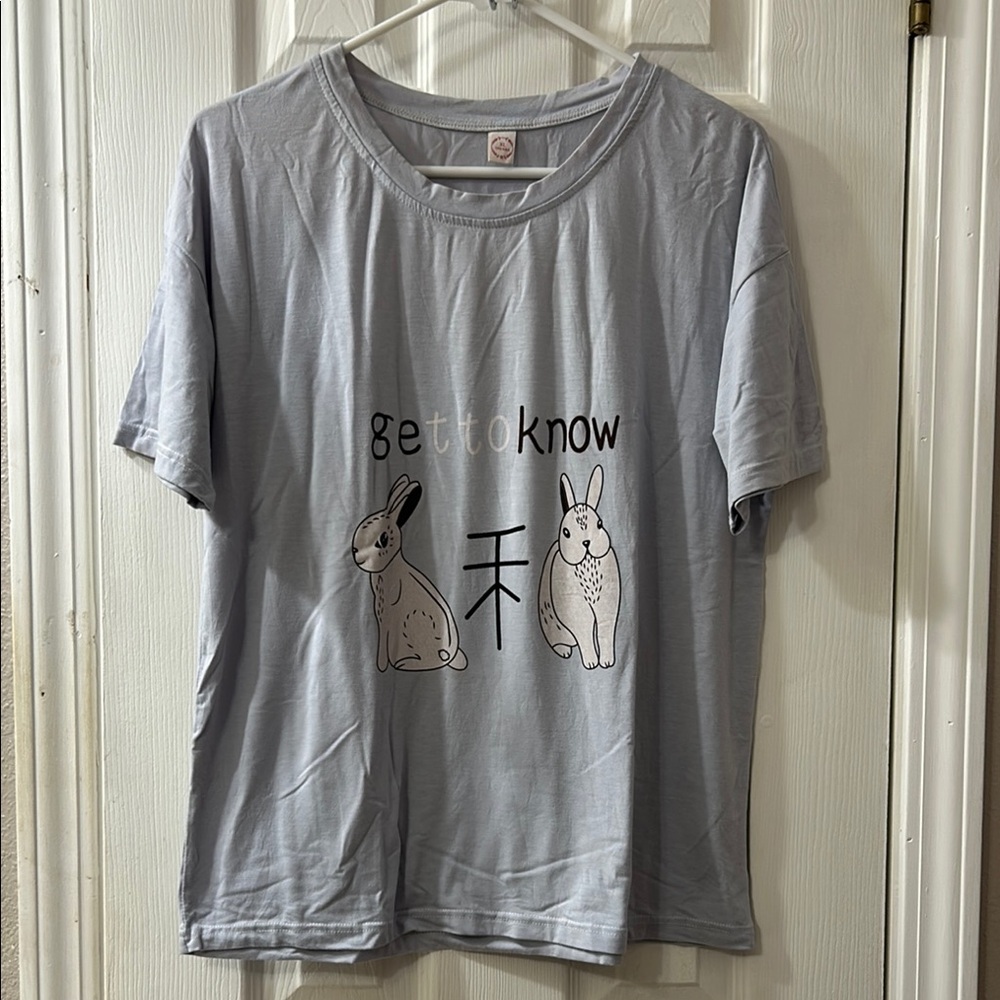 💜 2/$10 Gray Graphic T-Shirt with Bunny Print